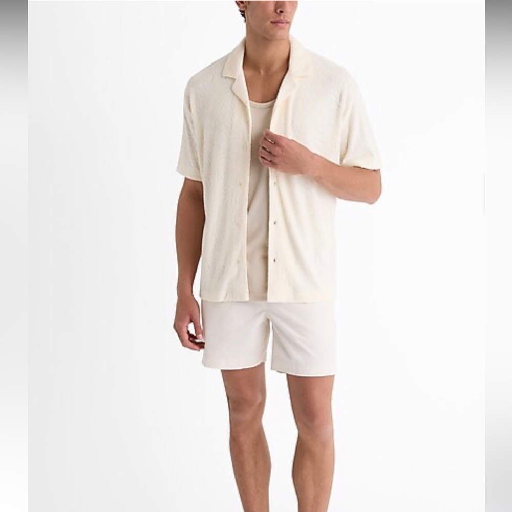 Men’s Tropical Etched Print Terry Short Sleeve Polo shirt  Button-Up
